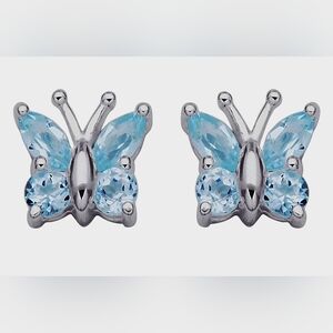 Blue Topaz Butterfly Stud Earrings Sterling Silver Rhodium Plated NWT
